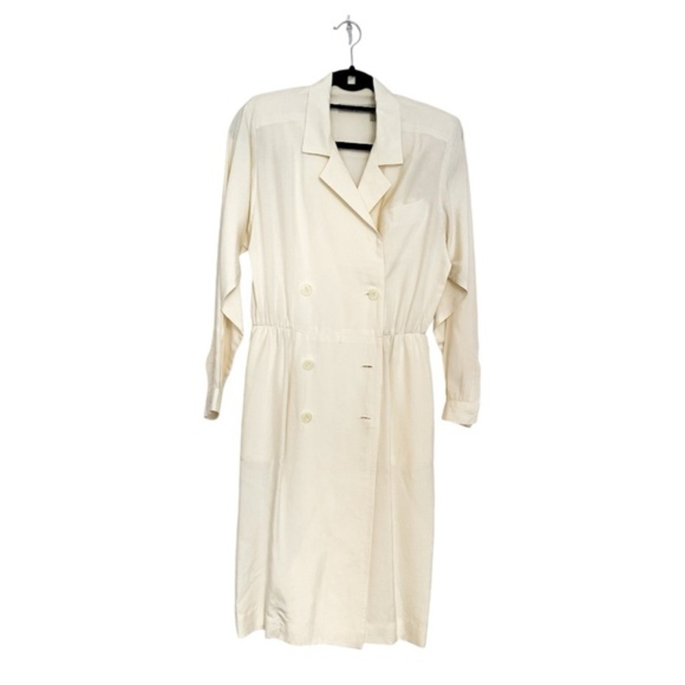 Liz Claiborne Petites 100% Silk Trench Dress Button Front Vintage Size 10P